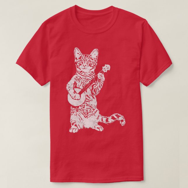 Camiseta Banjo Cat Engraçado Estilo Retro Bluegrass (Frente do Design)