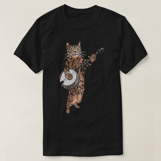 Camiseta Banjo Cat Funny Bluegrass Country Music Vinta (Frente do Design)