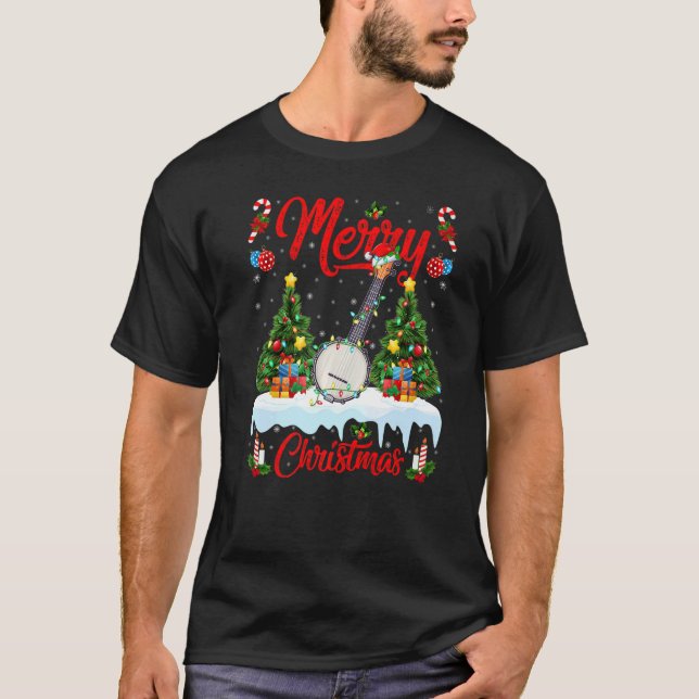 Camiseta Banjo Music  Lights Xmas Tree Santa Banjo Christma (Frente)