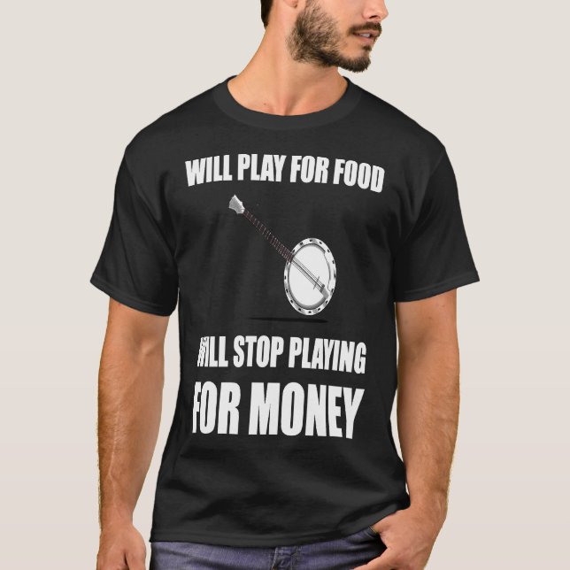 Camiseta Banjo Planta Para Comida Parada Para Dinheiro (Frente)