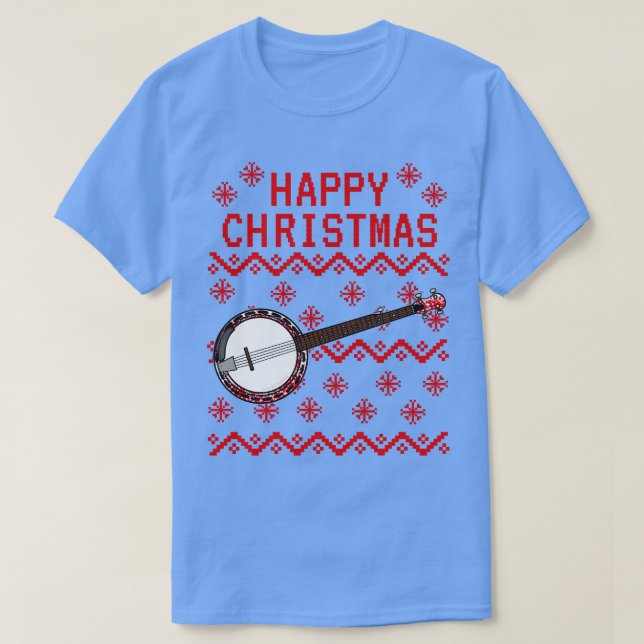 Camiseta Banjo Ugly Christmas Banjoist Musical (Frente do Design)