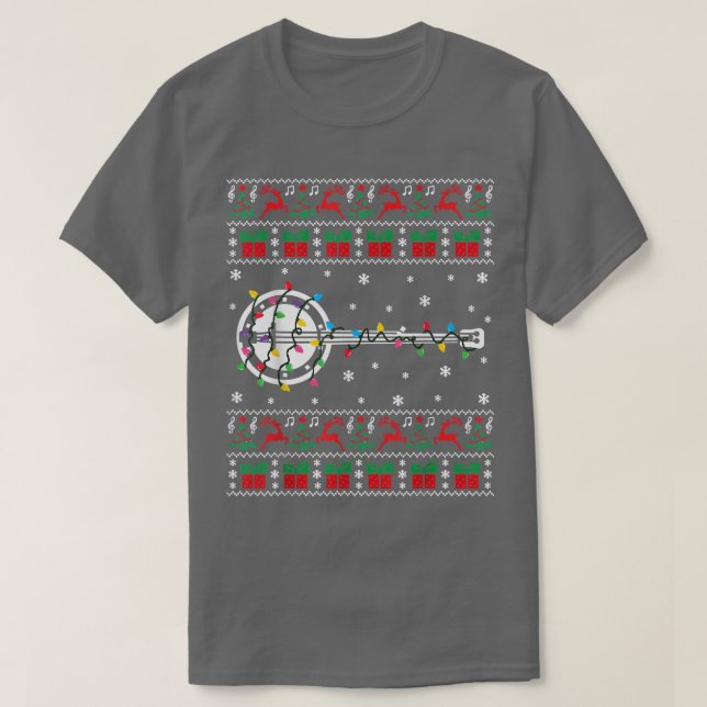 Camiseta Banjo Ugly Christmas Sweater Banjo Light (Frente do Design)