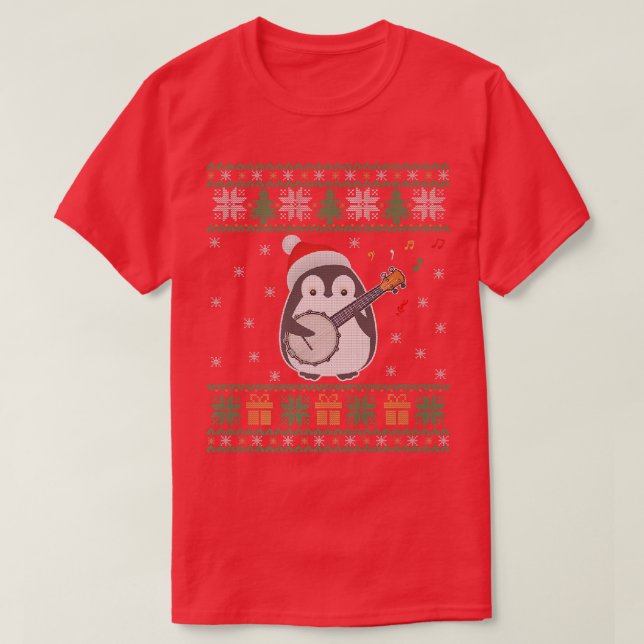 Camiseta Banjo Ugly Christmas Sweater Penguin Família M (Frente do Design)