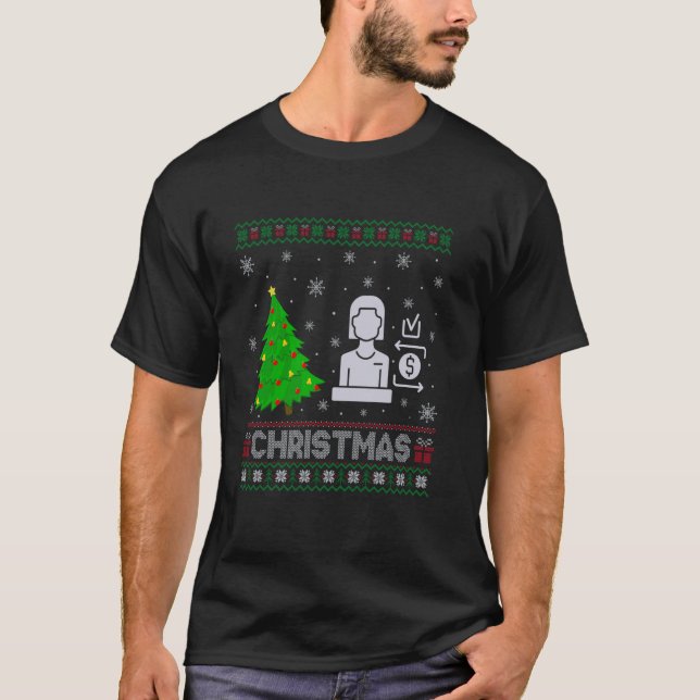 Camiseta Bank Teller Xmas Tree Lighting Ugly Christmas Swea (Frente)
