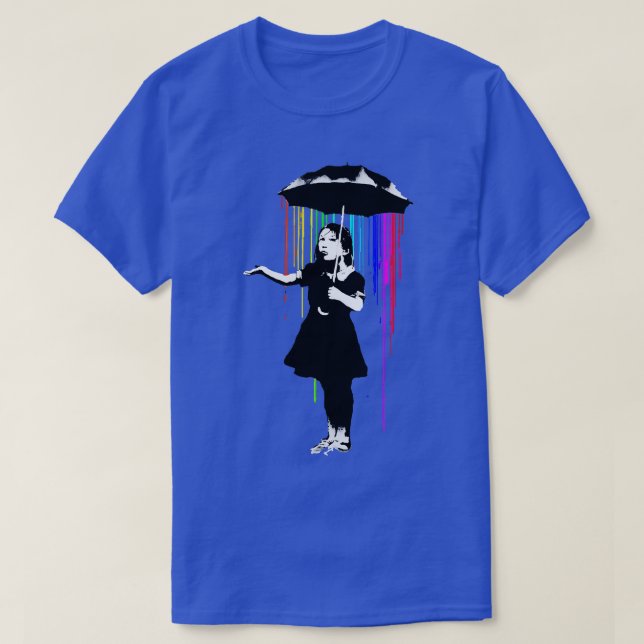 Camiseta Banksy Rainbow Rain Umbrella Girl (Frente do Design)