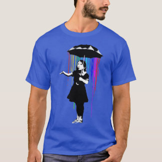 Camiseta Banksy Rainbow Rain Umbrella Girl