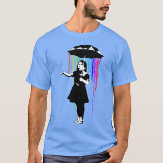 Camiseta Banksy Rainbow Rain Umbrella Girl