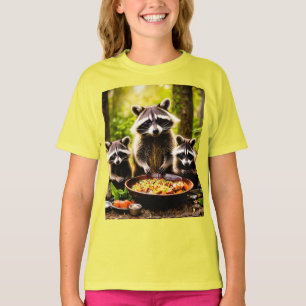 Camiseta Banquete Da Família Raccoon Adorável - Teto Básico