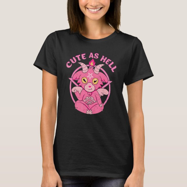 Camiseta Baphomet Cute As Hell Esoteric Cute Satanic Goat O (Frente)