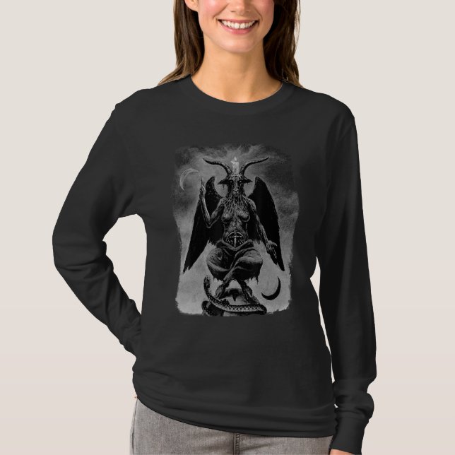 Camiseta Baphomet Occult Satanic Gothic Satan Goat Head 666 (Frente)