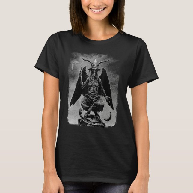 Camiseta Baphomet Occult Satanic Gothic Satan Goat Head 666 (Frente)
