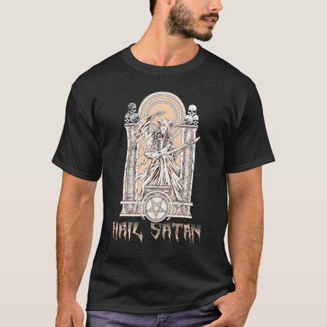Camiseta Baphomet toca guitarra Satã de granizo 666 (Frente)
