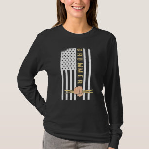 Camiseta Baquetas Com Bandeira Dos EUA Patriótico Americano