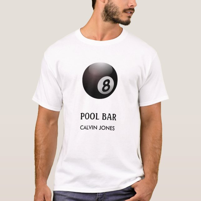 Camiseta Bar de piscina branco de oito bolas (Frente)