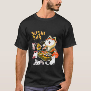 Camiseta Bar de Sushi Comida Felina Gatinho Gata Asiático J