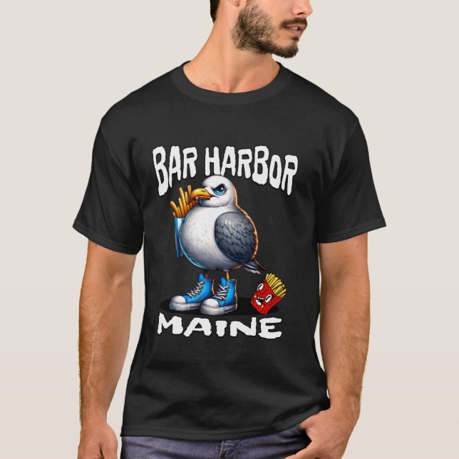 Camiseta Bar Harbor Maine Funny Seagull French Fries Souven (Frente)