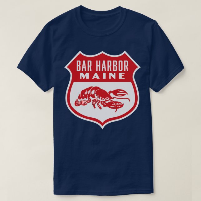 Camiseta Bar Harbour Maine Retro Shield Red (Frente do Design)