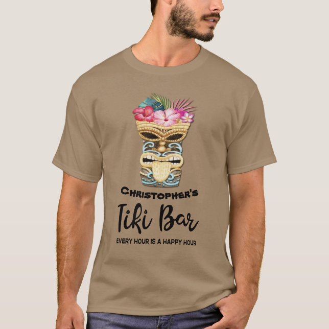 Camiseta Bar Monogramas Funny Island Beach Tiki (Frente)