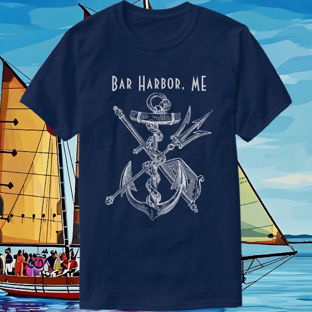 Camiseta Bar Náutico Viagem Maine Boat Anchor (Bar Harbor Maine Travel Souvenir)