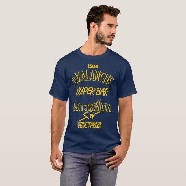 Camiseta Bar super Marquette da avalancha - ouro no azul (Frente Completa)