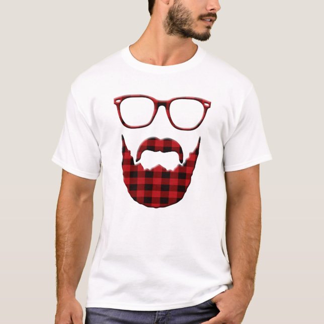 Camiseta Barba e vidros da xadrez do hipster (Frente)