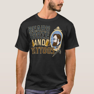 Camiseta Barba Engraçada Booze Tatuagens Homens Pai Álcool 