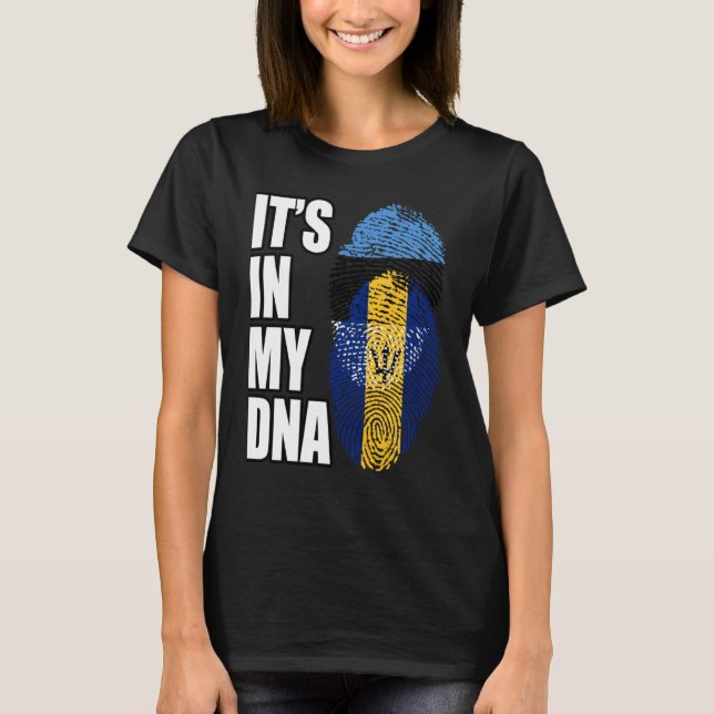 Camiseta Barbadian And Estonian Mix DNA Flag Heritage (Frente)