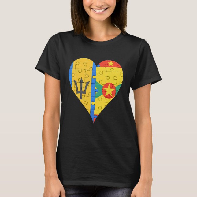 Camiseta Barbadiano Grenadan Flag Heart (Frente)