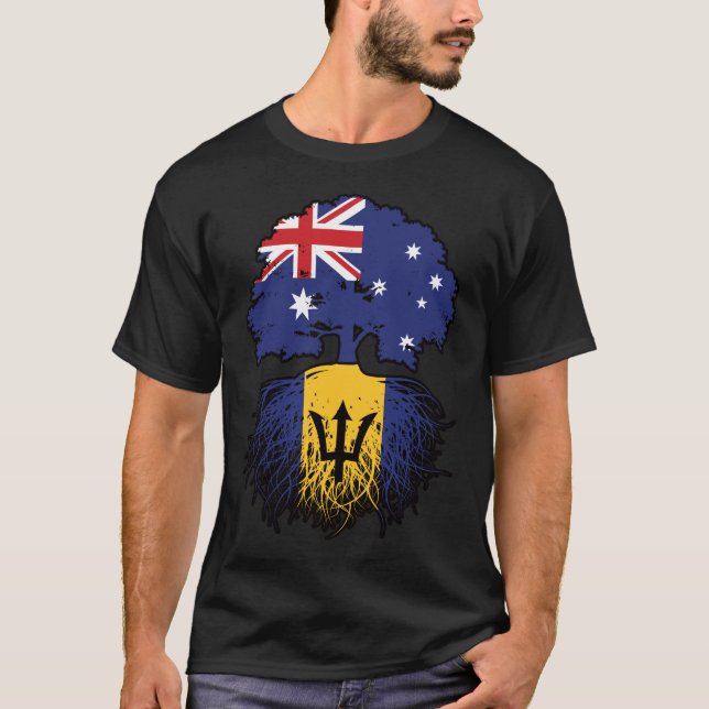 Camiseta Barbados Barbadiana Austrália Raízes de Árvore Aus (Frente)