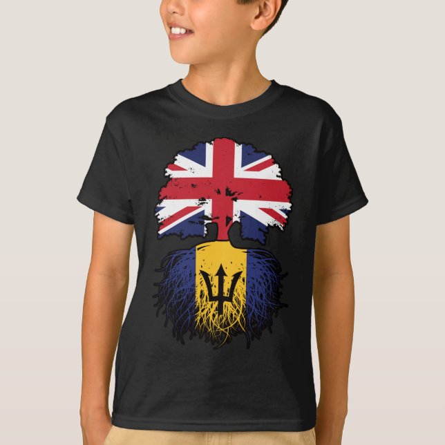 Camiseta Barbados Barbadiano British Tree Roots Flag (Frente)