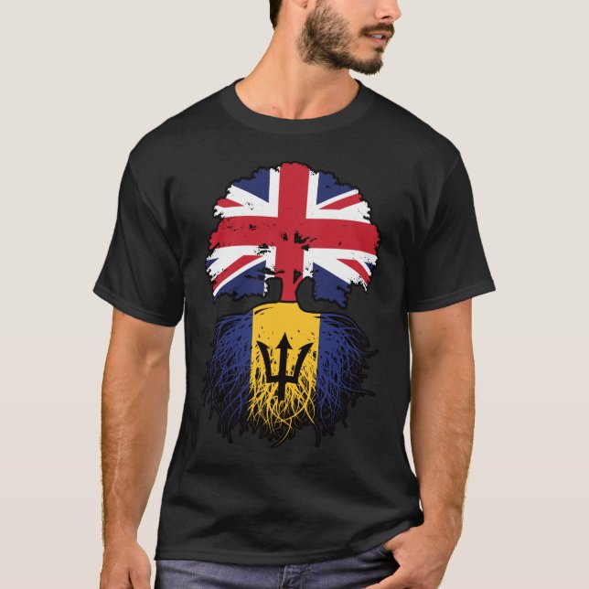 Camiseta Barbados Barbadiano British Tree Roots Flag (Frente)