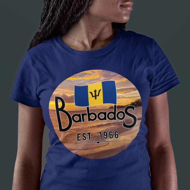 Camiseta "Barbados Est. Sunset De 1966" Com Bandeira De Bar (Criador carregado)