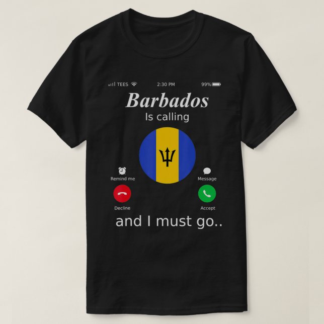 Camiseta Barbados está chamando e eu devo ir à bandeira Bar (Frente do Design)
