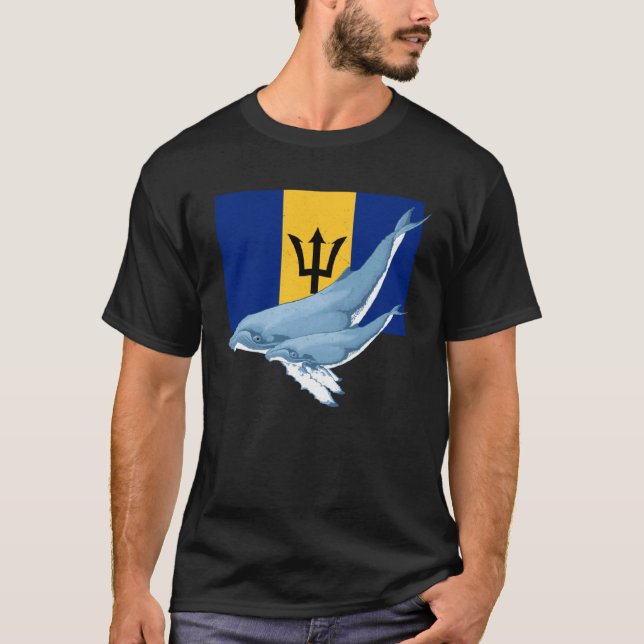 Camiseta Barbados Flag with Humpback Whales Bajan Pride (Frente)