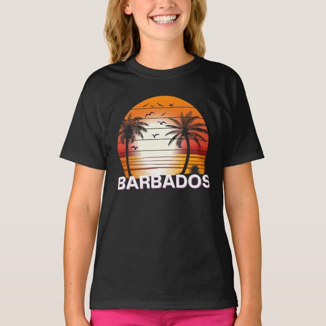 Camiseta Barbados Vintage Palm Trees Summer Beach (Frente)