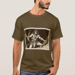 Camiseta Bárbaro c Espada Larga Sépia Dourado Estilo Pop Ar