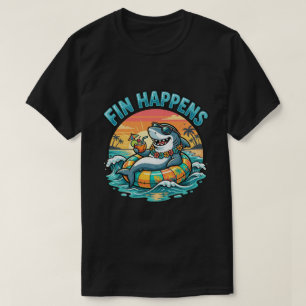 Camiseta Barbatanas de Tubarão Engraçadas na Praia Havaiana