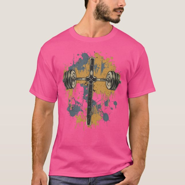 Camiseta Barbell Cross Funny Christian Gym Jesus Pesando Li (Frente)