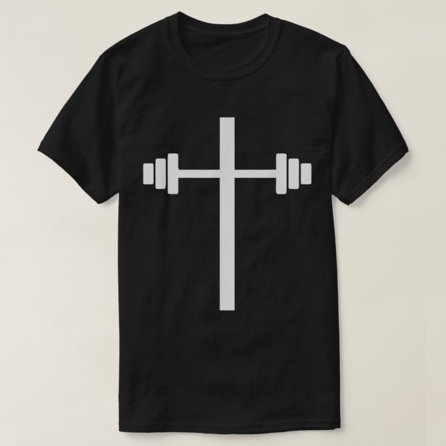 Camiseta Barbell Dumbbell Cross Christian Jesus Gym Workout (Frente do Design)