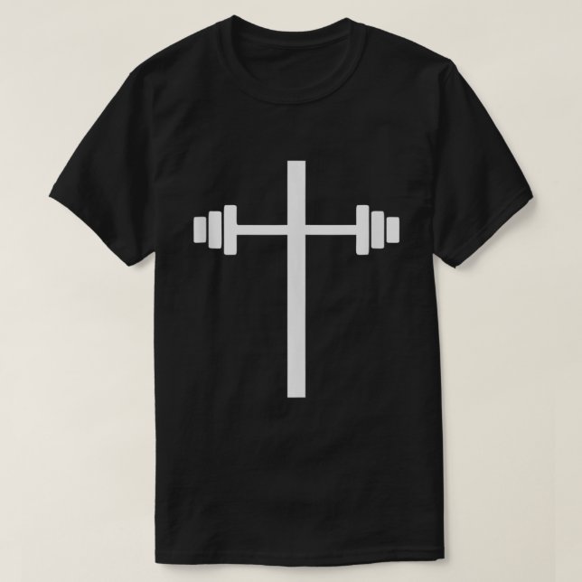 Camiseta Barbell Dumbbell Cross Christian Jesus Gym Workout (Frente do Design)