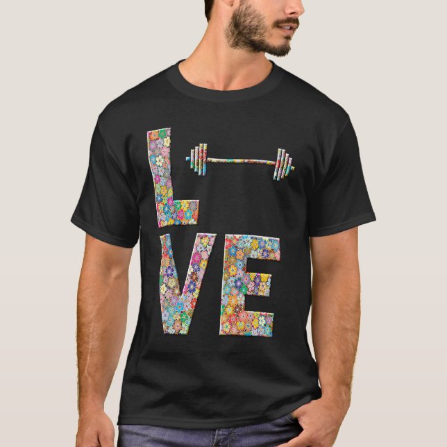 Camiseta Barbell Gym Workout Love Flowers (Frente)