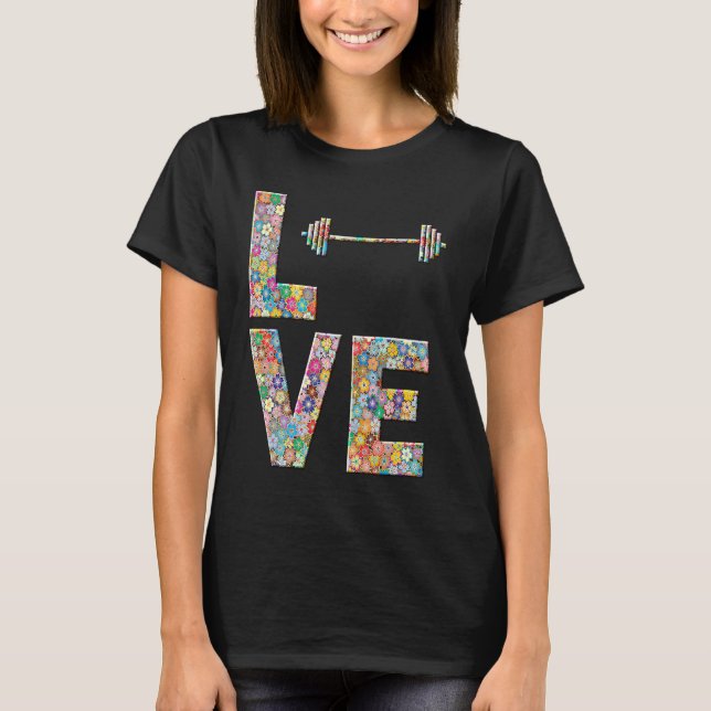 Camiseta Barbell Gym Workout Love Flowers (Frente)