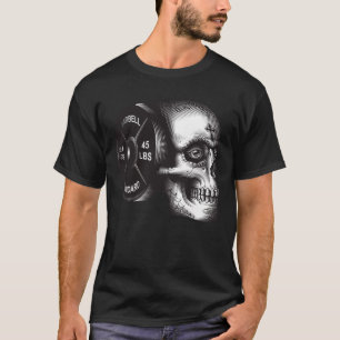 Camiseta Barbell Plate and Skull - Motivação do Gym Workout