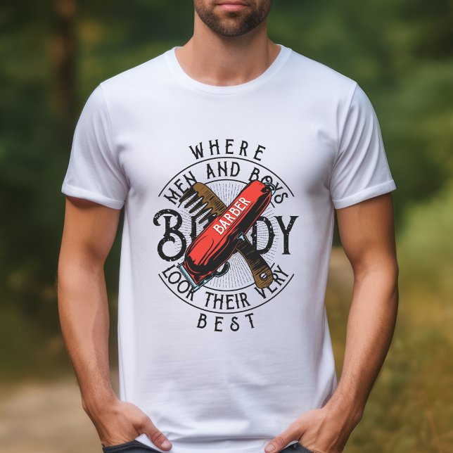Camiseta Barber Buddy para Homens e Meninos T-Shirt (Criador carregado)