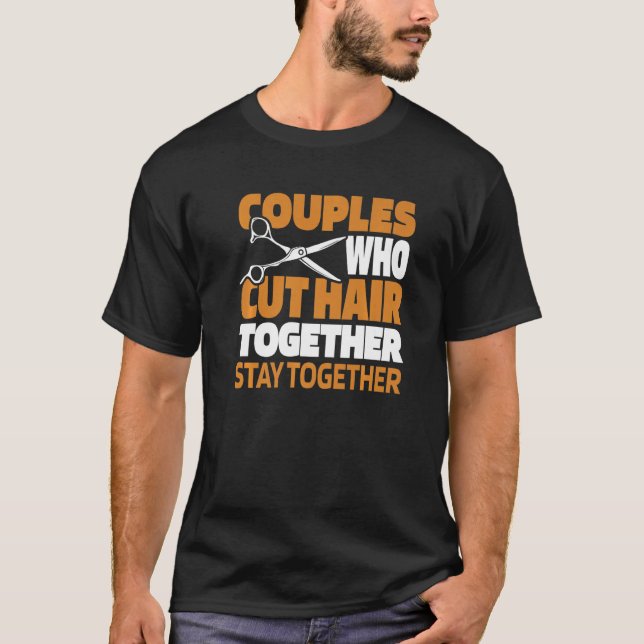 Camiseta Barber Couple Coiffeur Hairstyle  Haircut Beard Ba (Frente)