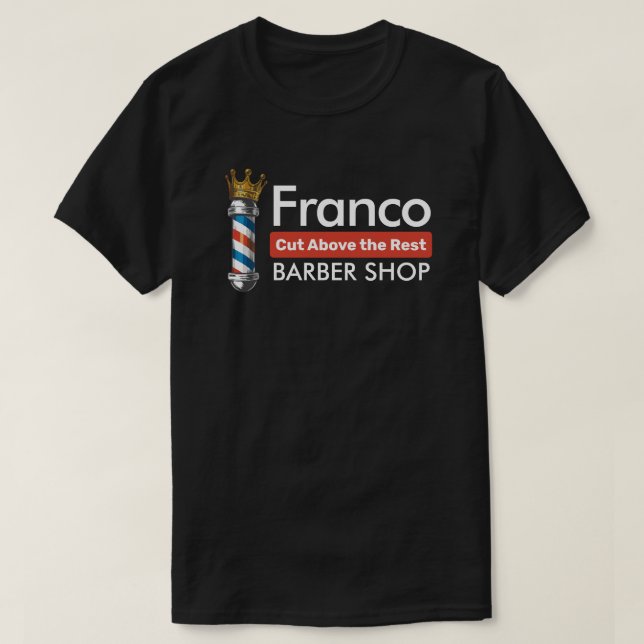Camiseta Barber Hair Compra Rei Coroa Barbeiro Par Salão (Frente do Design)