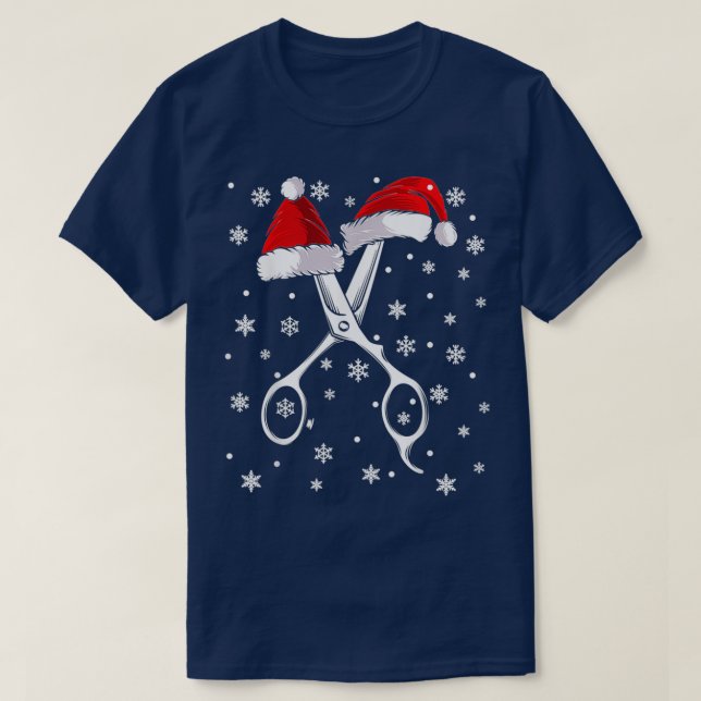 Camiseta Barber Scissor Santa Hat Engraçado Barbershop Chri (Frente do Design)