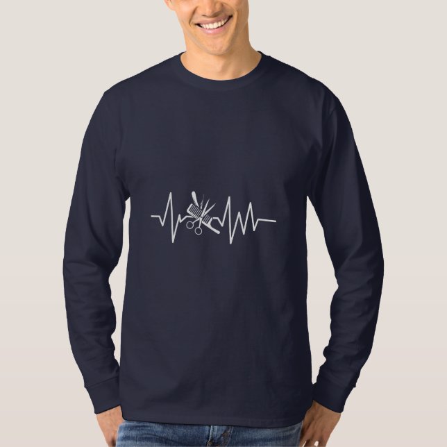 Camiseta Barber Shop - Barber Scissors Comb Heartbeat (Frente)