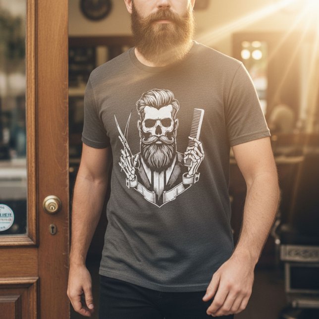 Camiseta Barber Skull Segurando A Tesoura Profissional (Criador carregado)