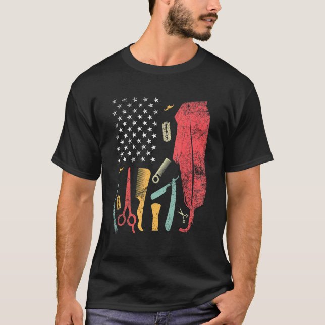 Camiseta Barber U Flag Hairdresser Love Hairdryer Barber H (Frente)